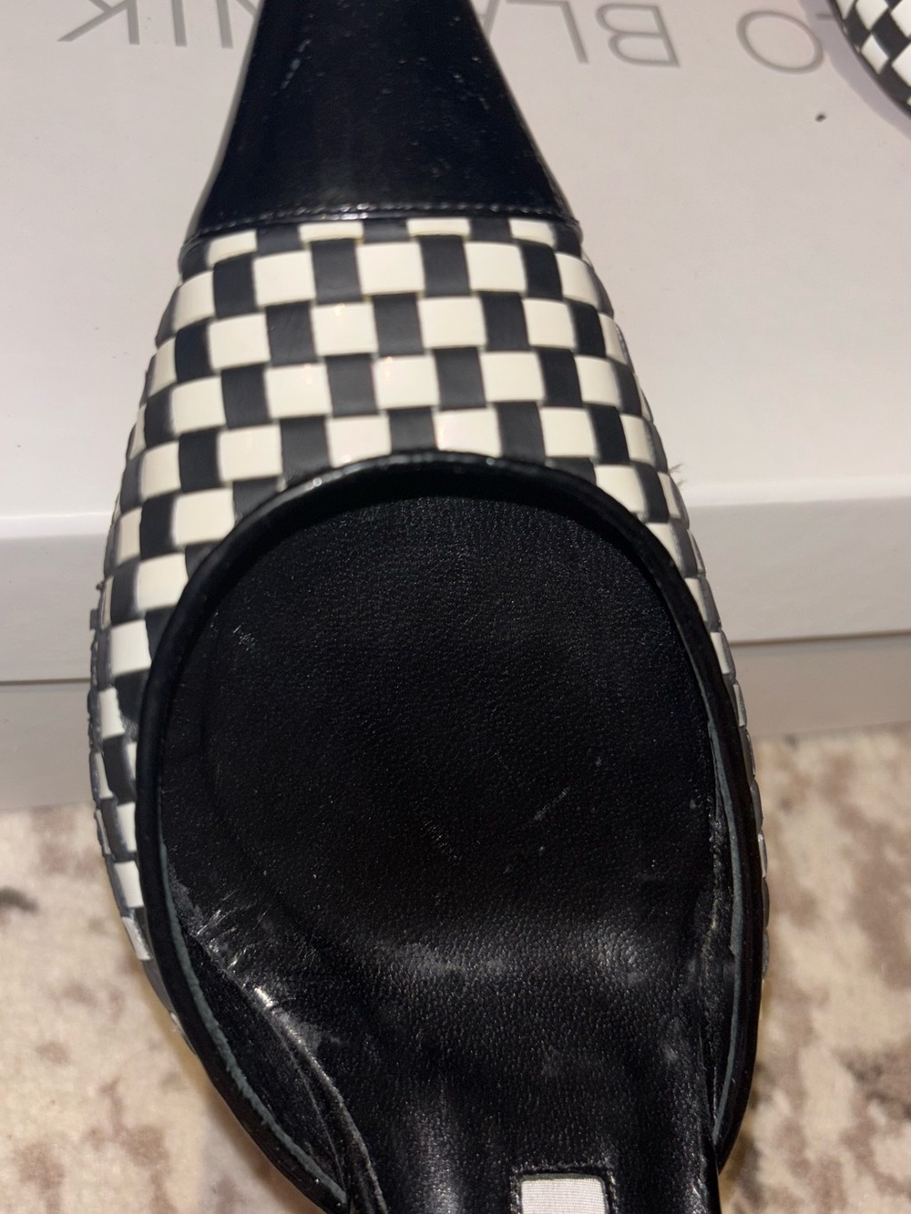 Manolo Blahnik Carolyne Black & White Checkered Slingback Pumps - Picture 4 of 5